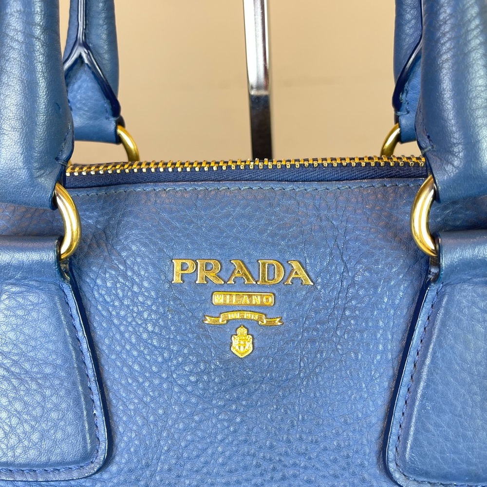Prada blue leather Saffiano Lux Satchel Handbag - Picture 6 of 16